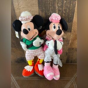 Golfer Minnie & Mickey Mouse 8” Bean Bags Tags The Disney Store Vintage 1990s